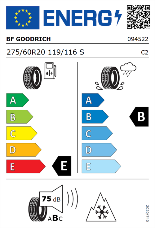 Tyre Label for BF Goodrich All-Terrain T/A KO3 275/60R20 119/116S