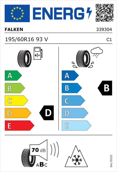 Tyre Label for Falken Euroall Season AS210 195/60R16 93V
