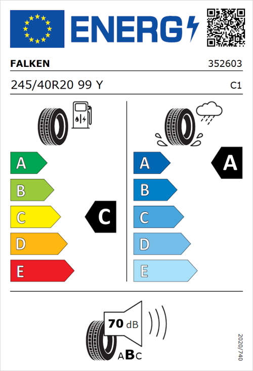 Tyre Label for Falken Azenis FK520 245/40R20 99Y