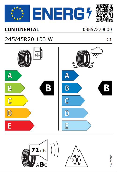 Tyre Label for Continental AllSeasonContact 245/45R20 103W