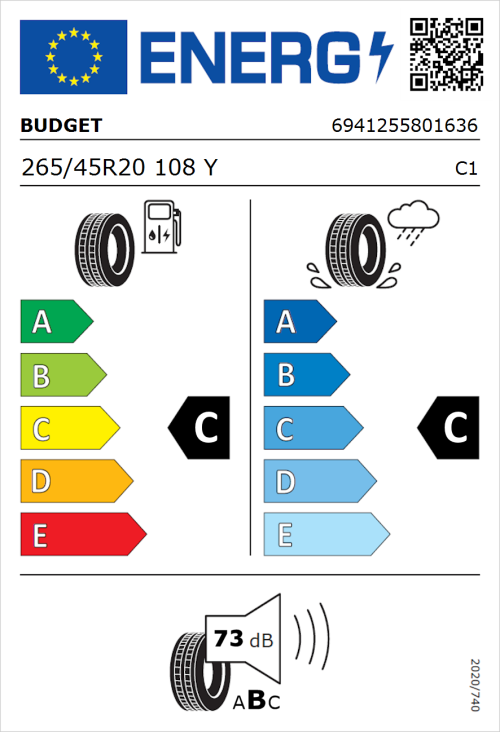 Tyre Label for Budget Budget 265/45R20 108Y