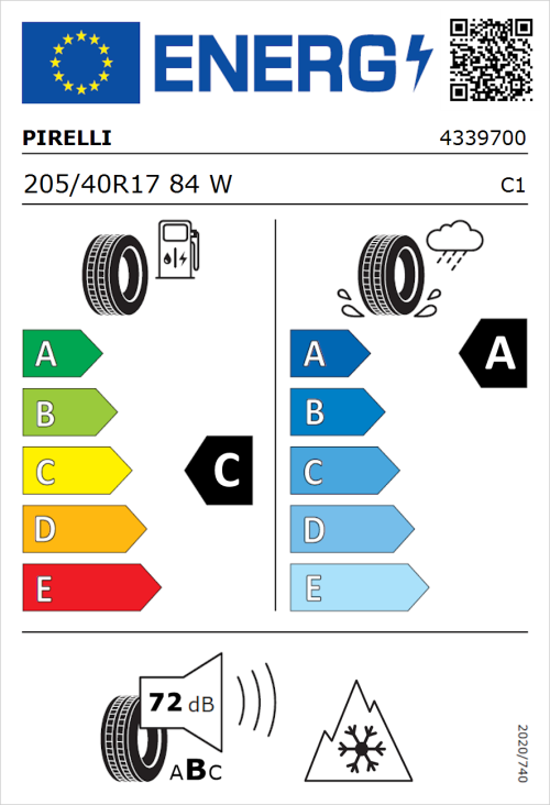 Tyre Label for Pirelli Cinturato All Season SF3 205/40R17 84W