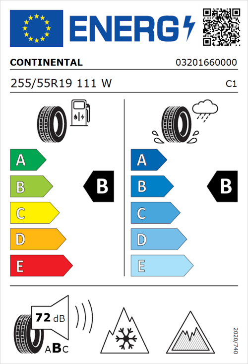 Tyre Label for Continental AllSeasonContact 2 255/55R19 111W