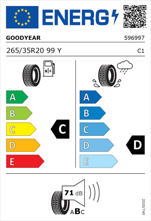 Tyre Label for Goodyear Eagle F1 SuperSport RS 265/35R20 99Y